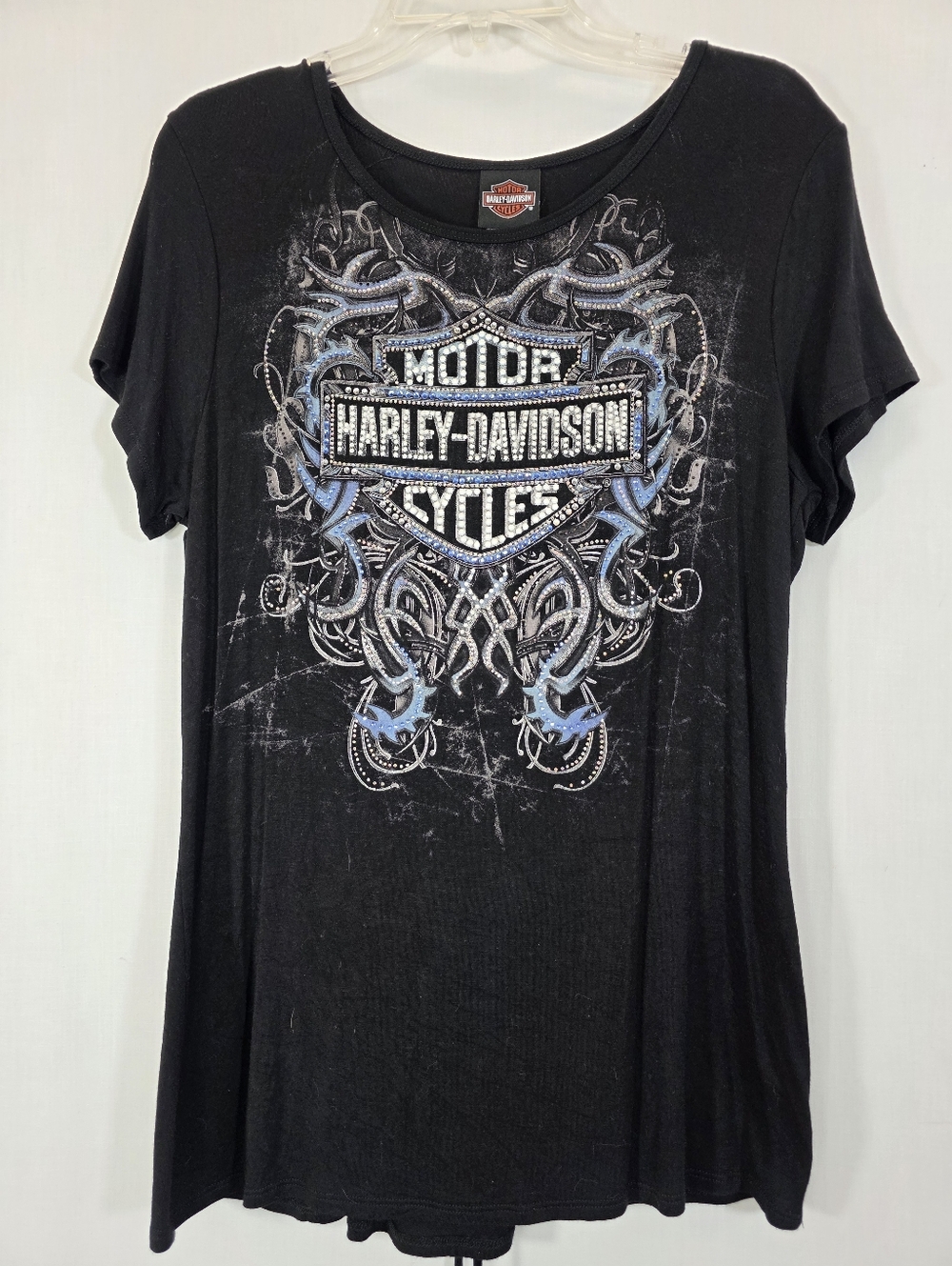 Harley-Davidson Rhinestone Embellished Lace-Up Back Top XL Black Biker Boho